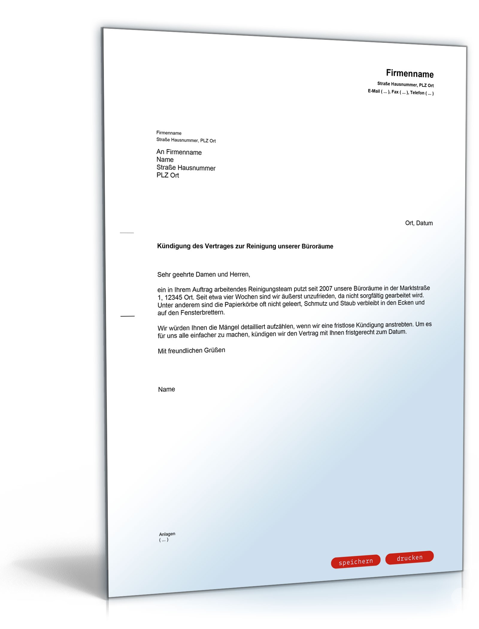 Kündigung Reinigungsdienst PDF