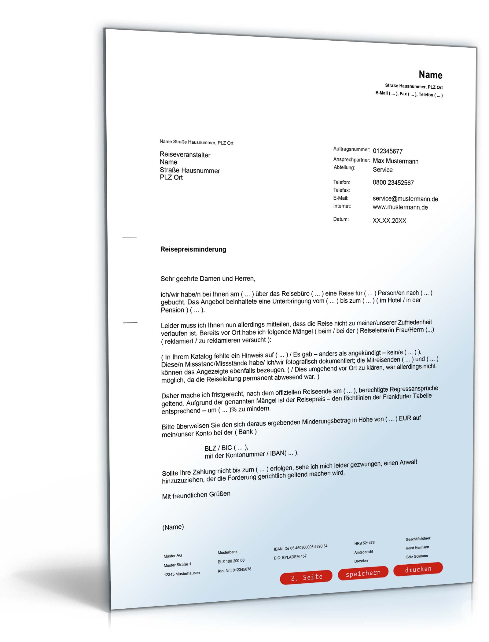 Beschwerde Reise Preisminderung PDF