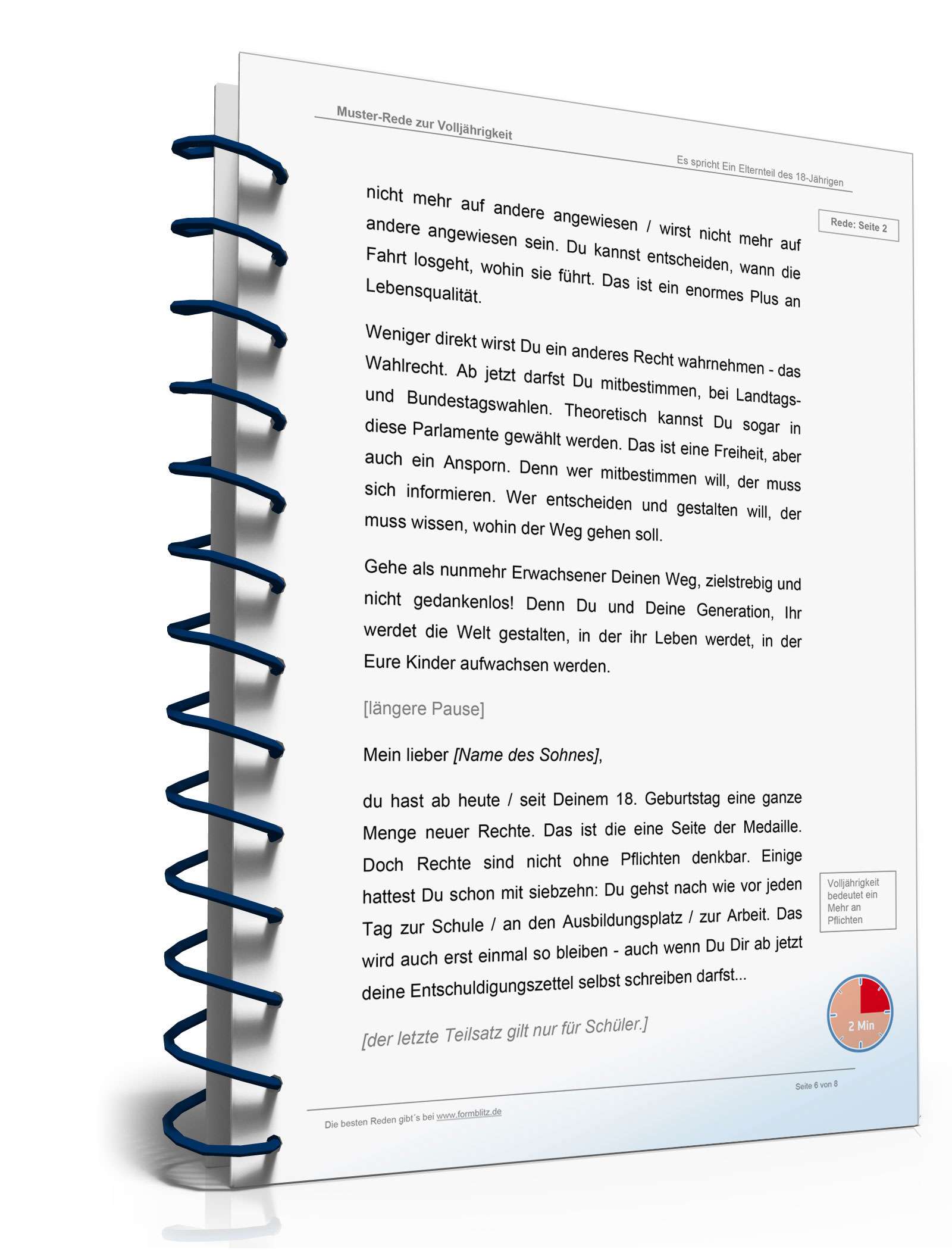 Muster-Rede zur Volljährigkeit eines jungen Mannes Word. Seite: 6