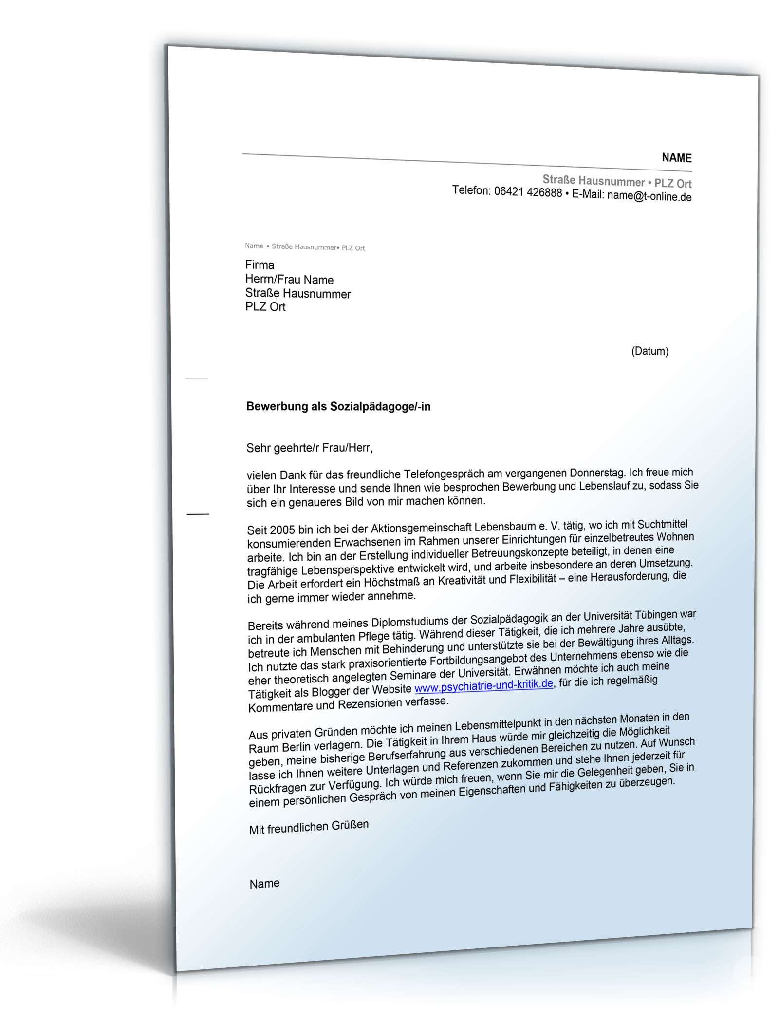 Anschreiben Bewerbung Sozialpädagoge Excel