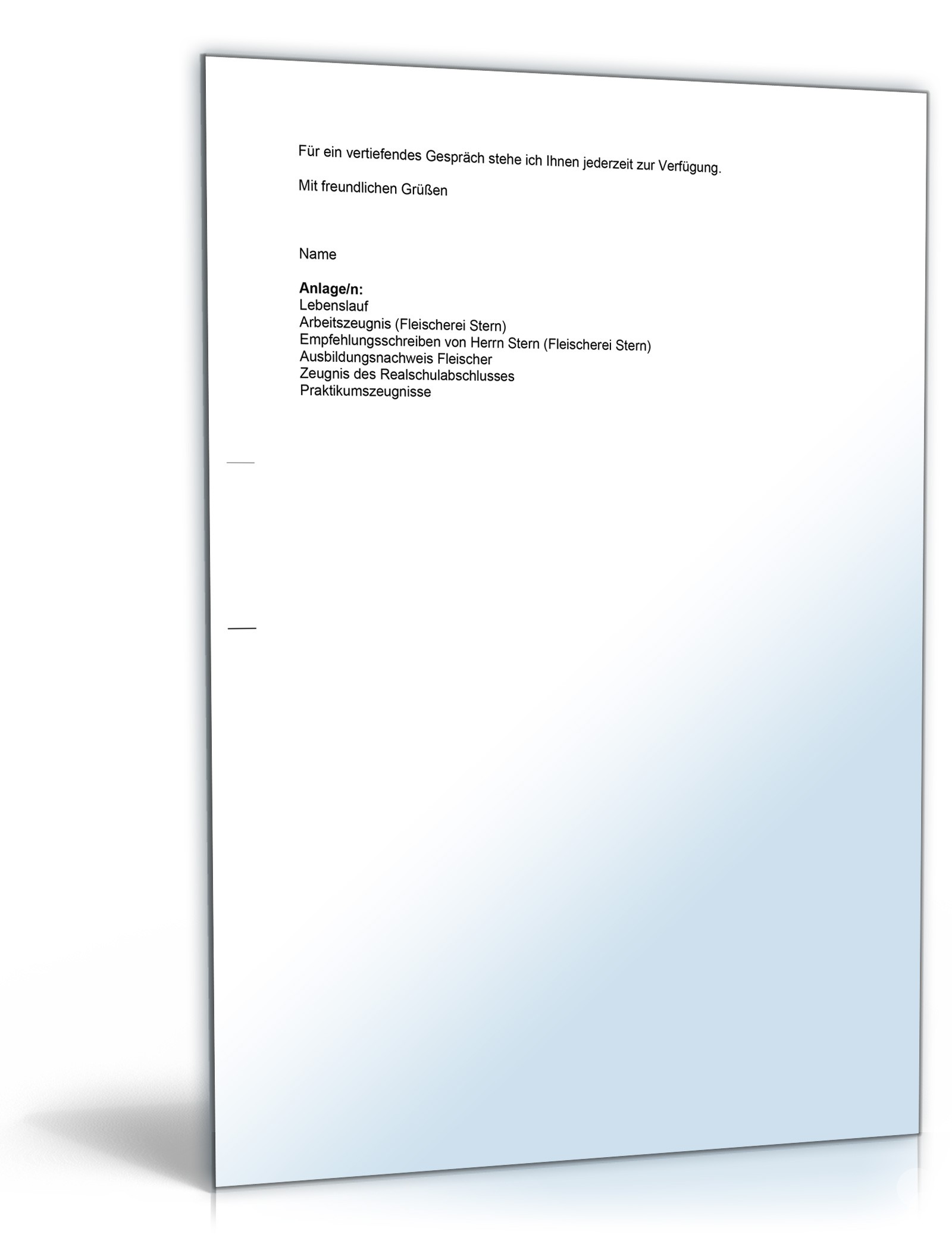 Anschreiben Bewerbung Fleischer Word. Seite: 2