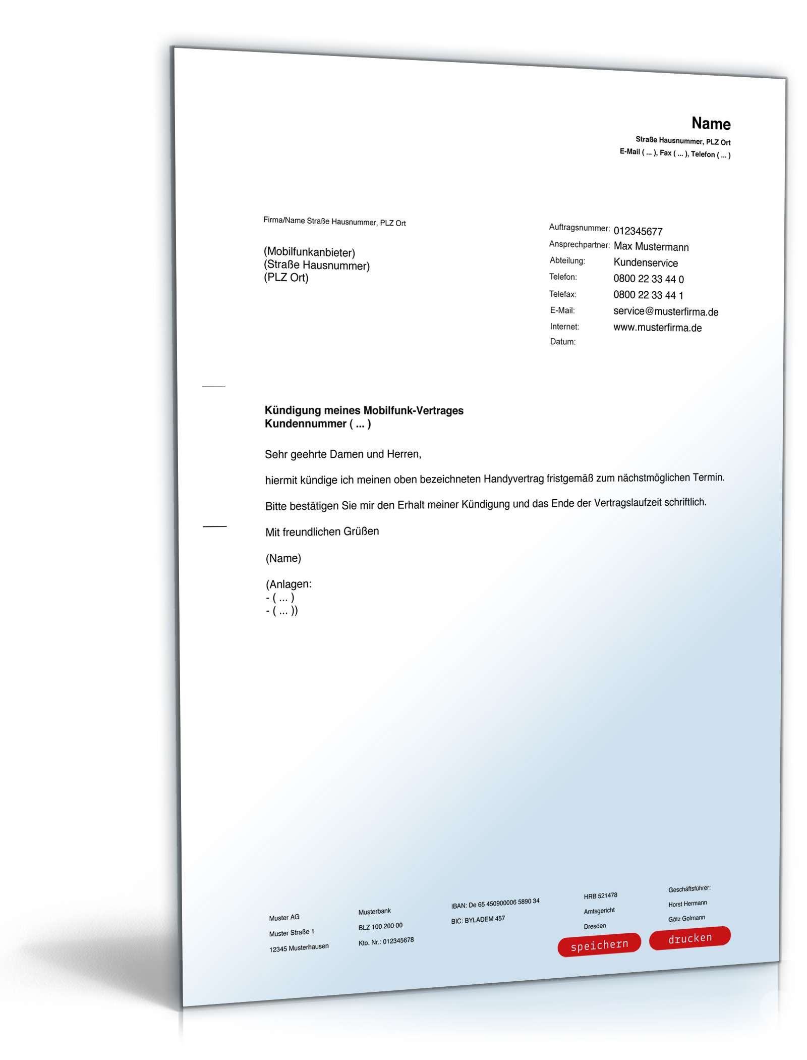 Fristgemäße Kündigung Handyvertrag PDF