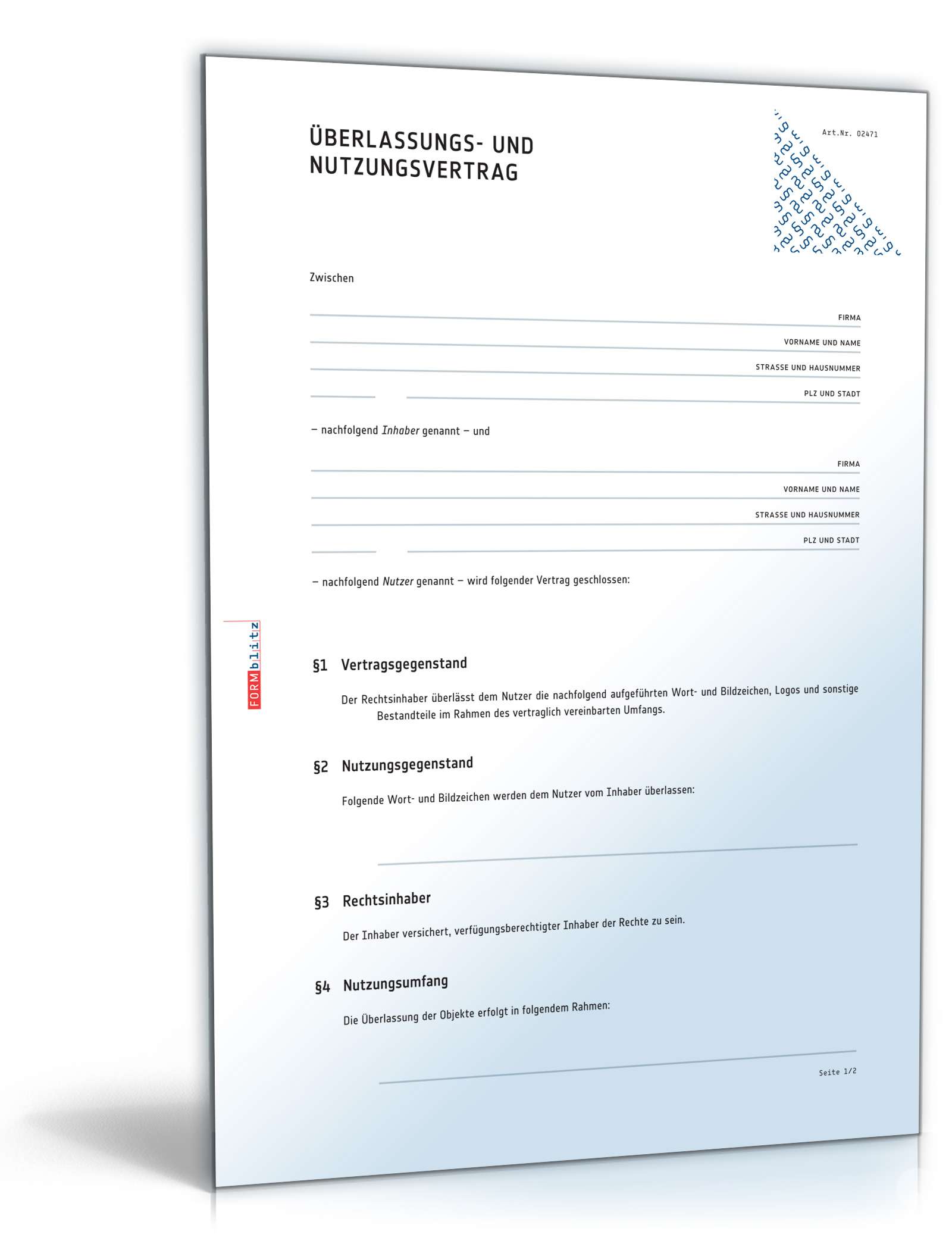 Überlassungs- und Nutzungsvertrag PDF