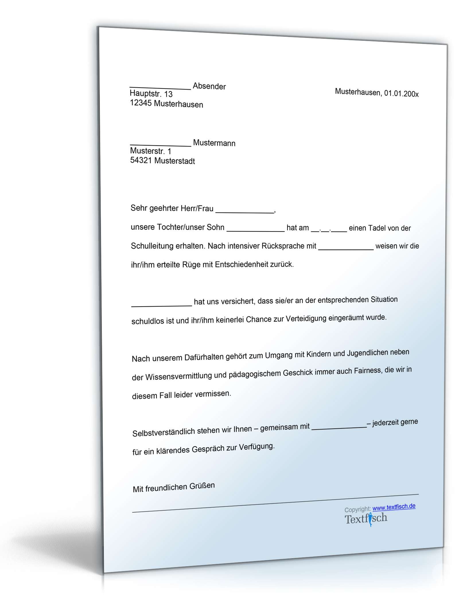 Einspruch schulische Disziplinarmaßnahme Word