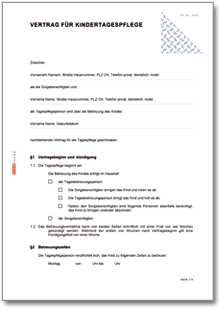 Vertrag für Kindertagespflege Word