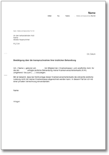 Bestätigung Inanspruchnahme vertragsärztliche Behandlung Word