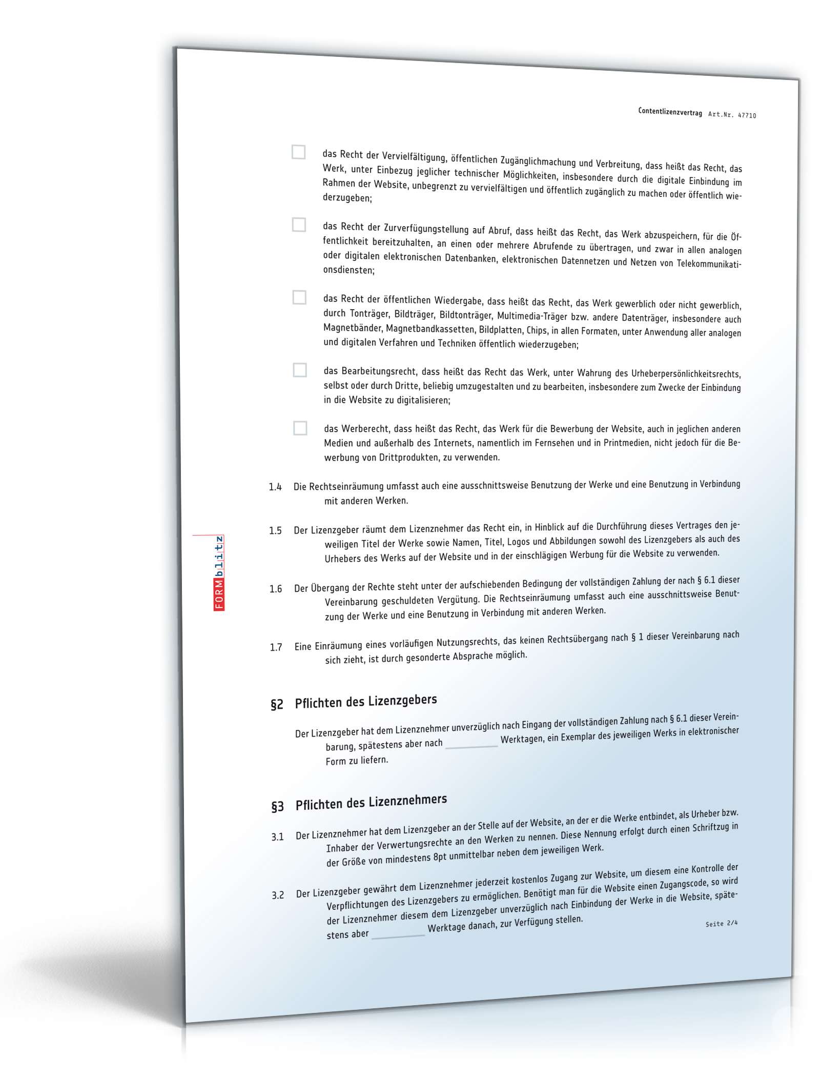 Contentlizenzvertrag Internet PDF. Seite: 2