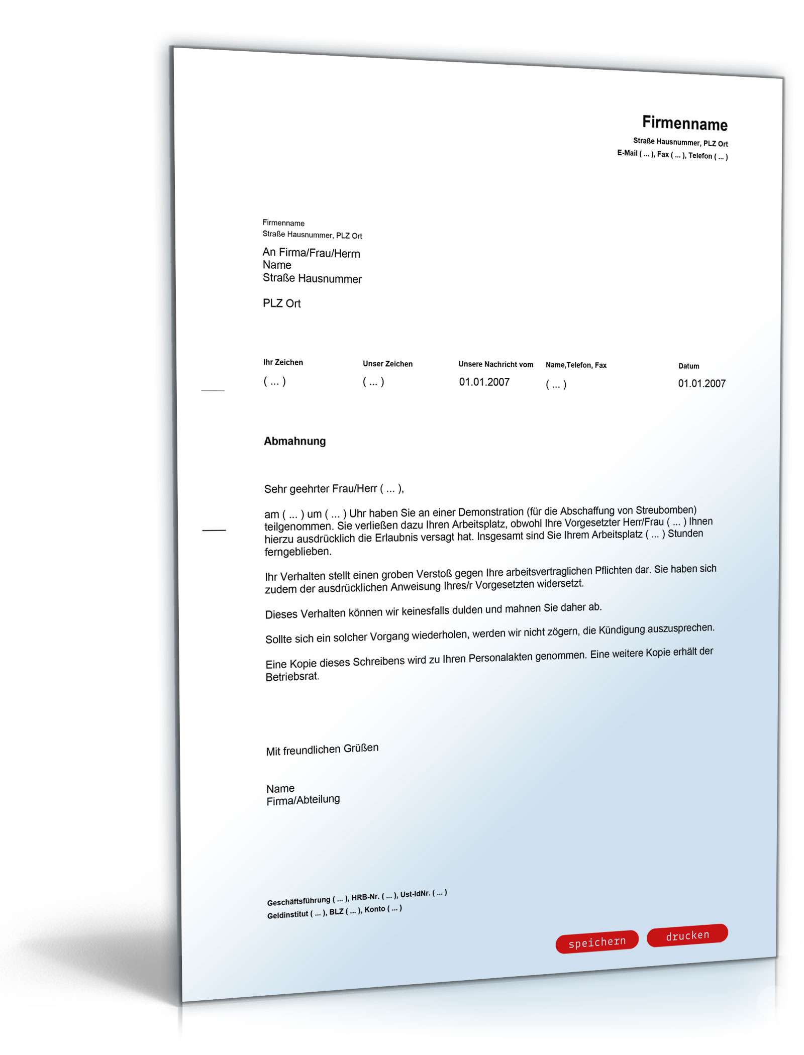 Abmahnung Teilnahme Demonstration PDF