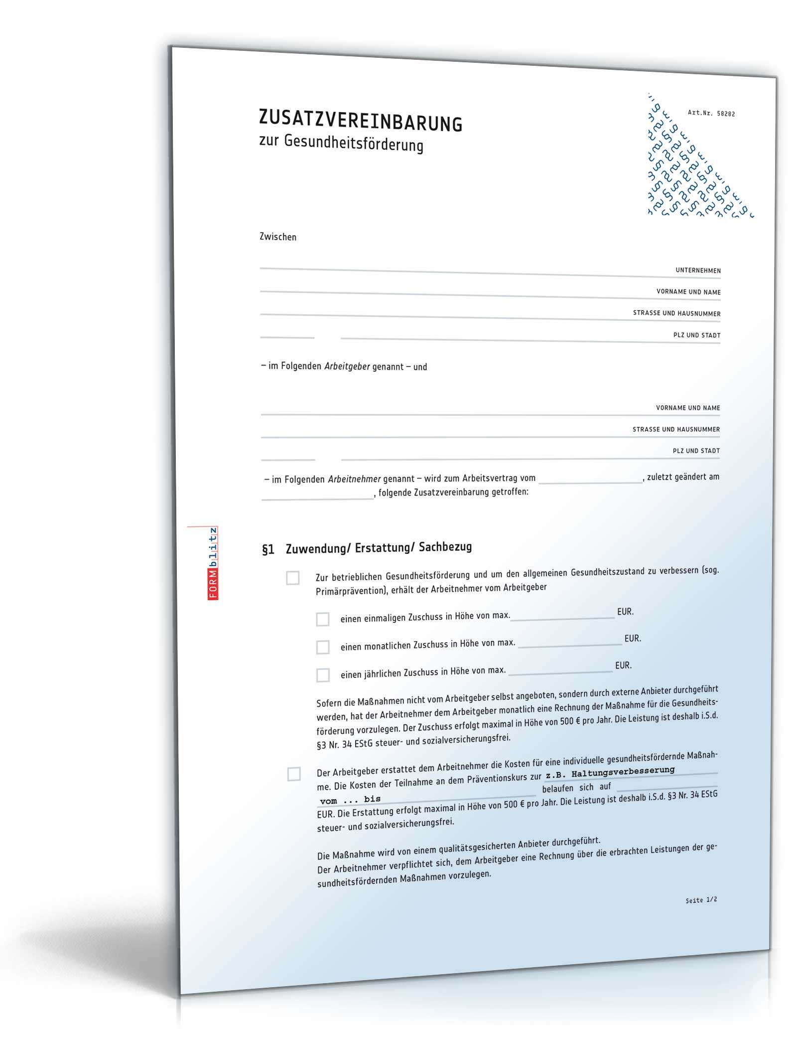 Zusatzvereinbarung zur Gesundheitsförderung PDF