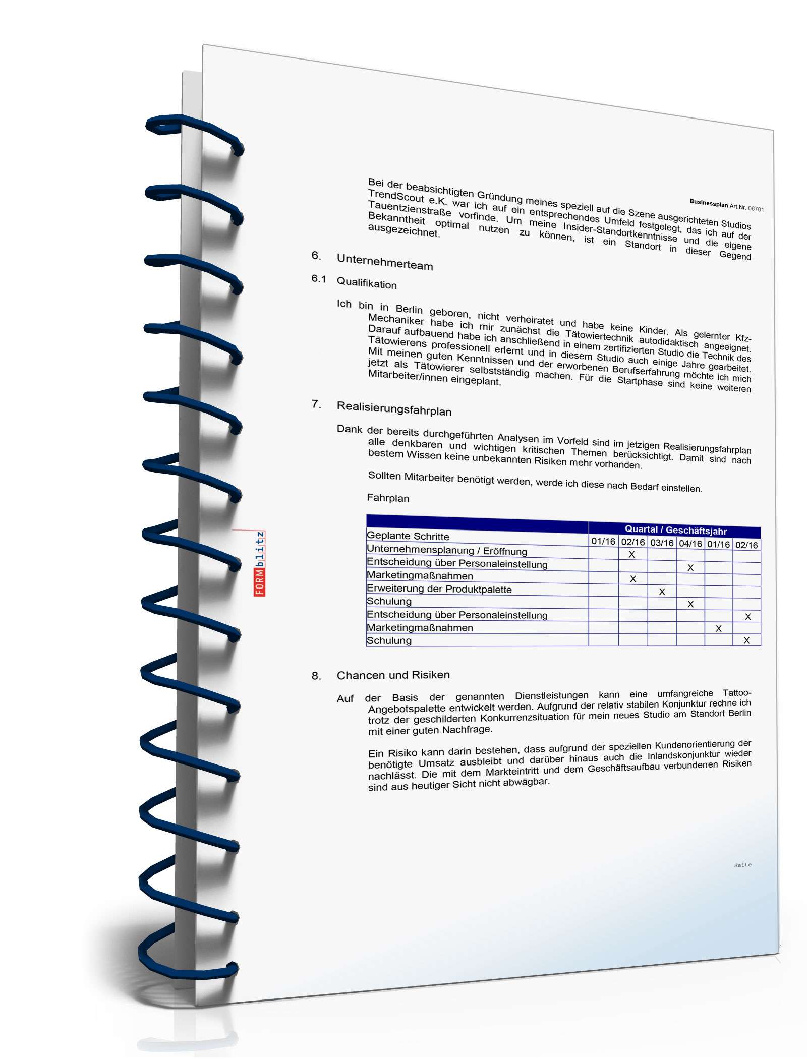 Businessplan Tattoo-Studio Excel. Seite: 9