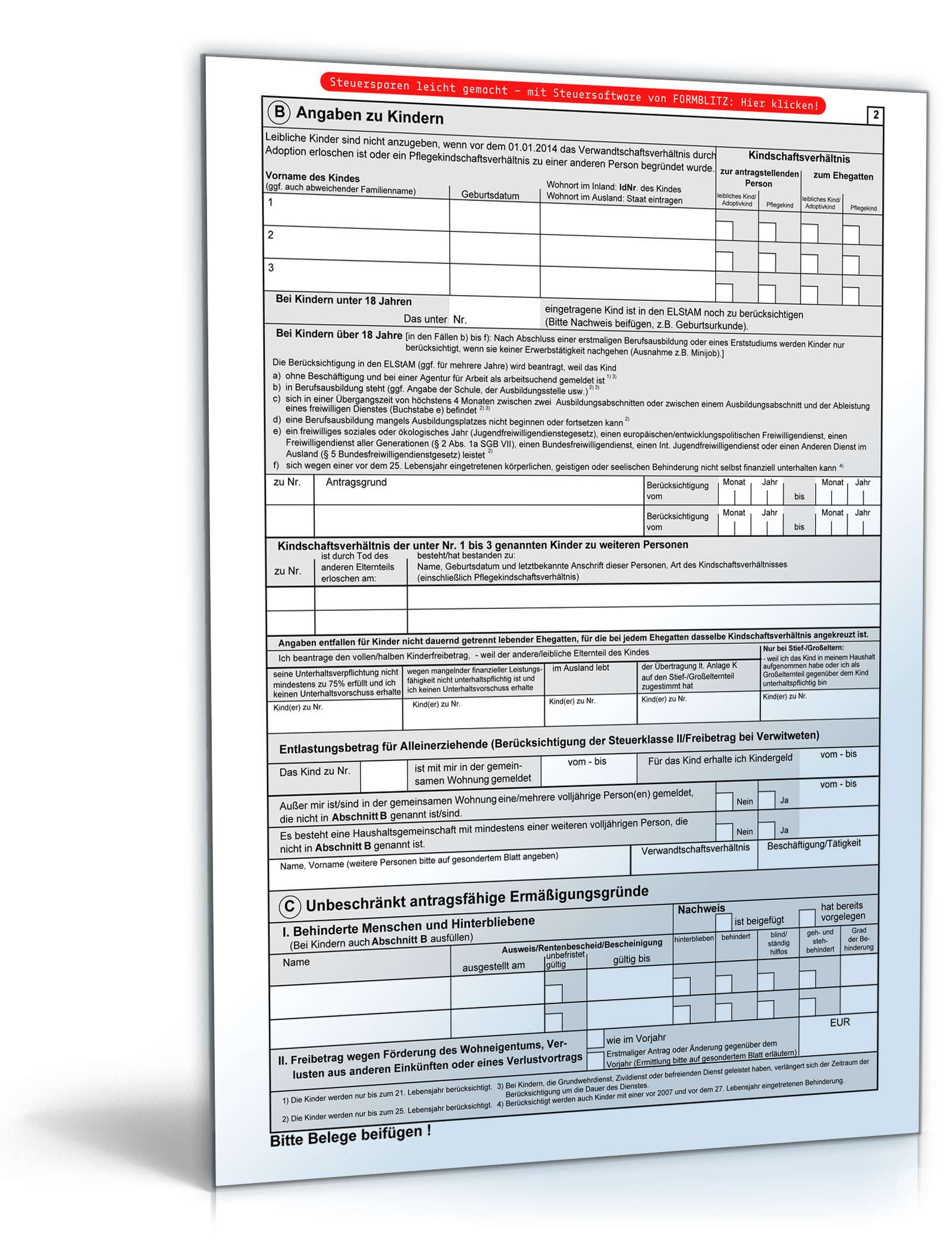 Antrag auf Lohnsteuer-Ermäßigung 2014 PDF. Seite: 2