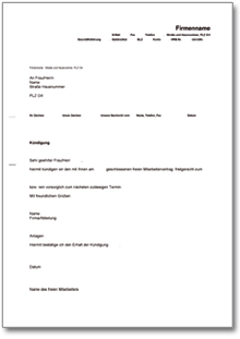 Kündigung freier Mitarbeiter Word
