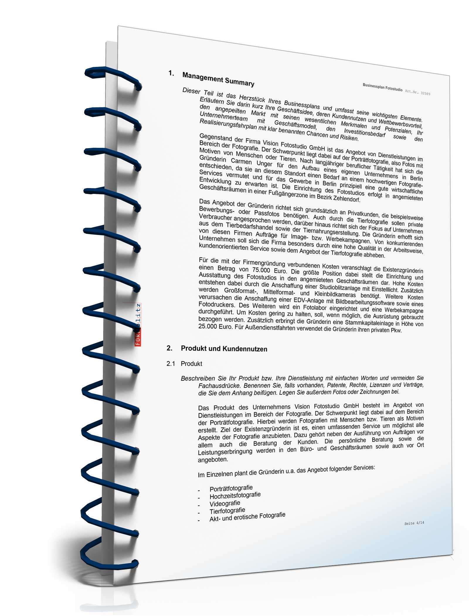 Businessplan Fotograf Excel. Seite: 7