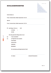 Schuldanerkenntnis deklaratorisch Word