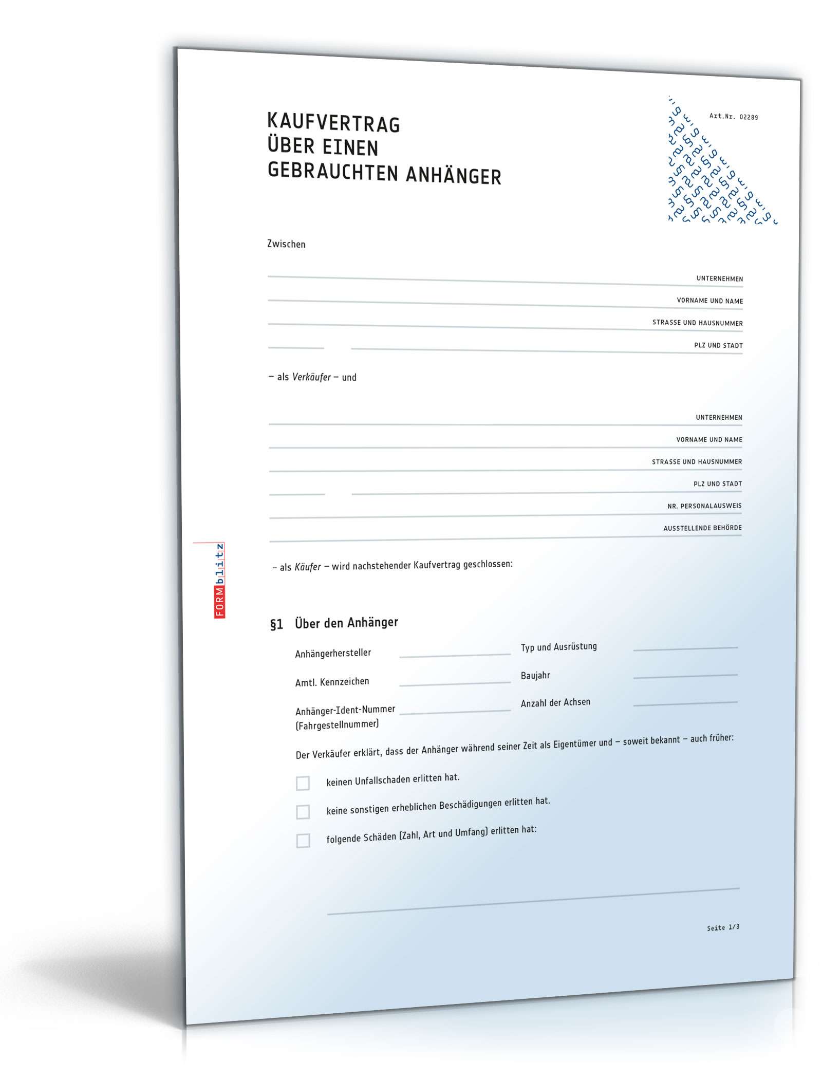 Kaufvertrag Anhänger PDF