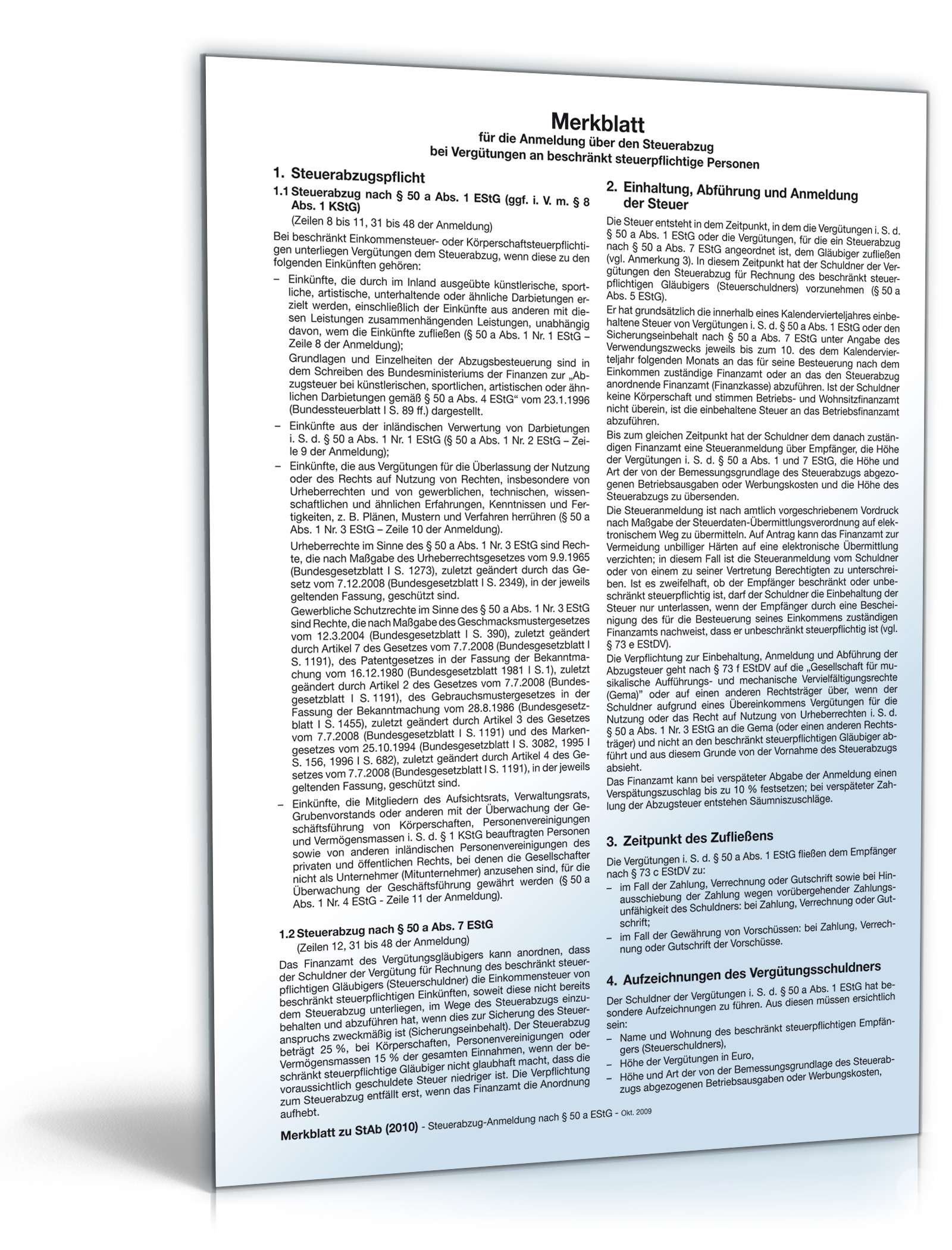 Anmeldung über den Steuerabzug bei Vergütungen (2010) PDF. Seite: 3