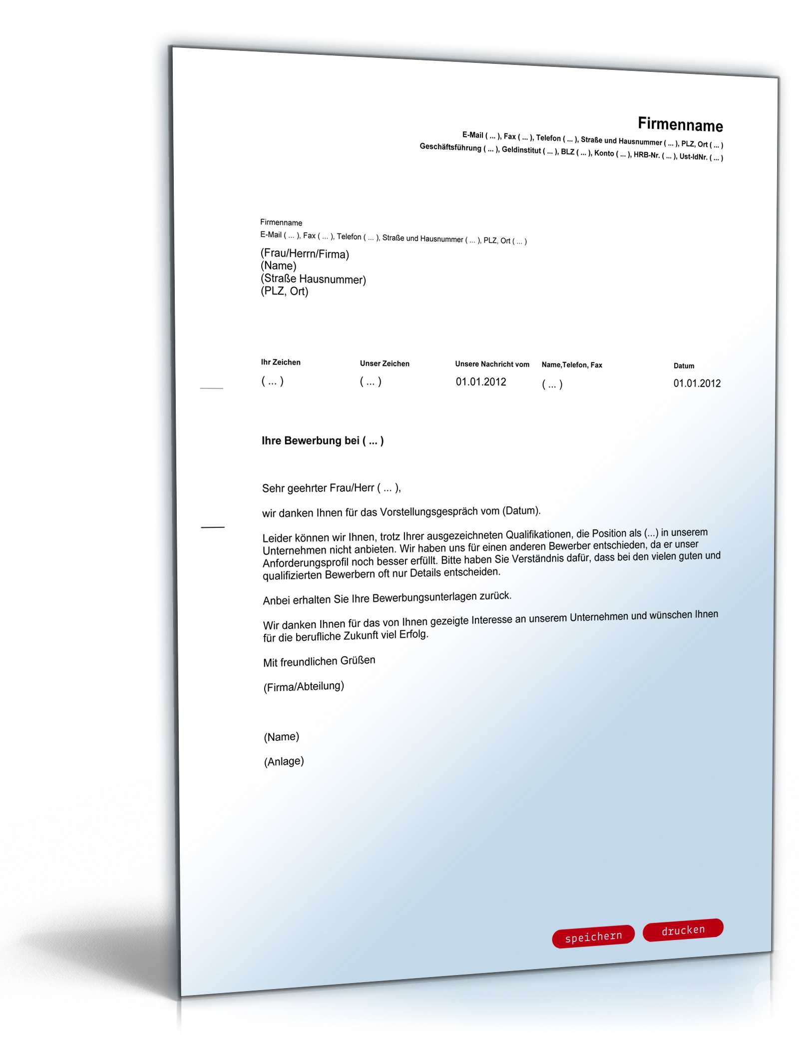 Absage Bewerber nach Vorstellungsgespräch PDF