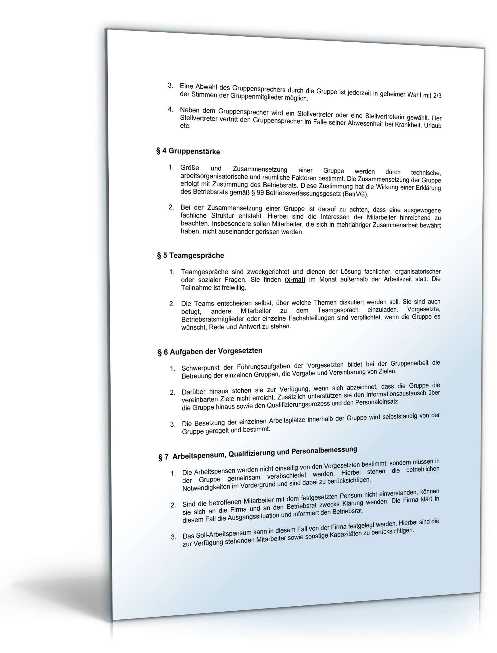 Betriebsvereinbarung Einrichtung von Gruppenarbeit PDF
