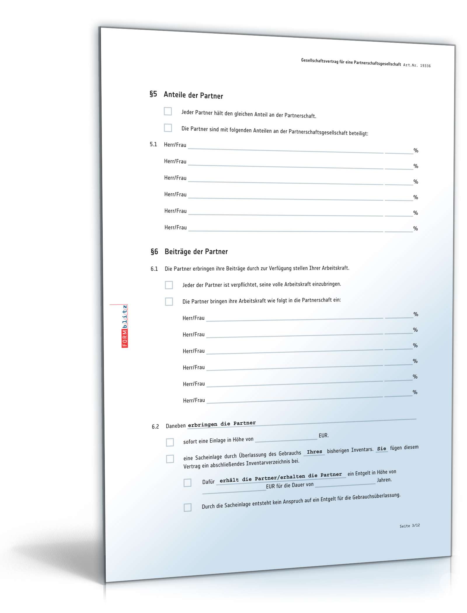 Gesellschaftsvertrag Partnerschaftsgesellschaft PDF. Seite: 3