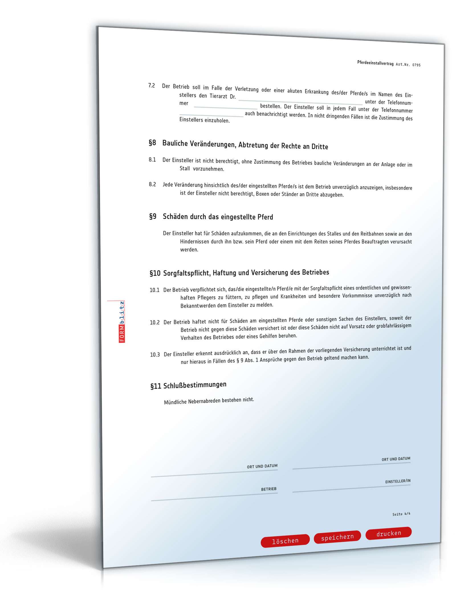 Einstellvertrag Pferd PDF. Seite: 4