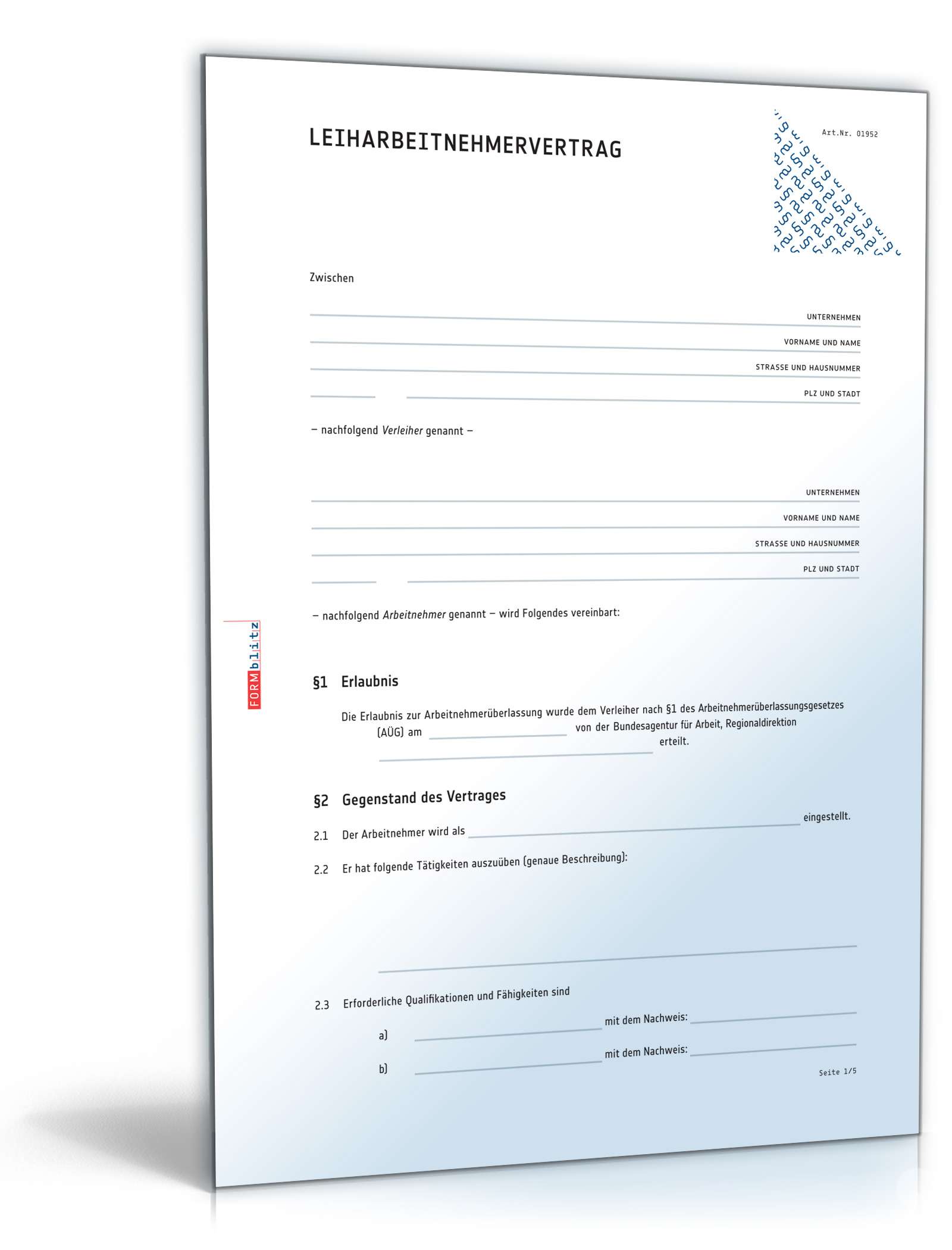 Leiharbeitsvertrag Word