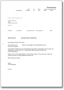 Aussetzung der Vollziehung des Steuerbescheids Word