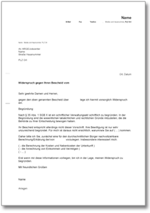 Widerspruch ALG II Bescheid Word