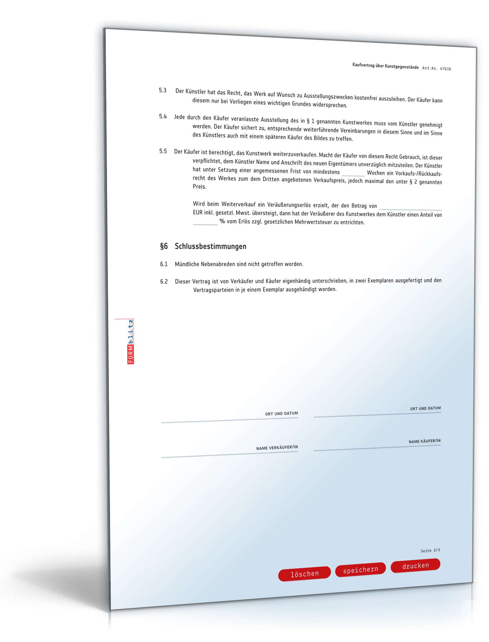 Kaufvertrag Kunstgegenstand PDF. Seite: 3