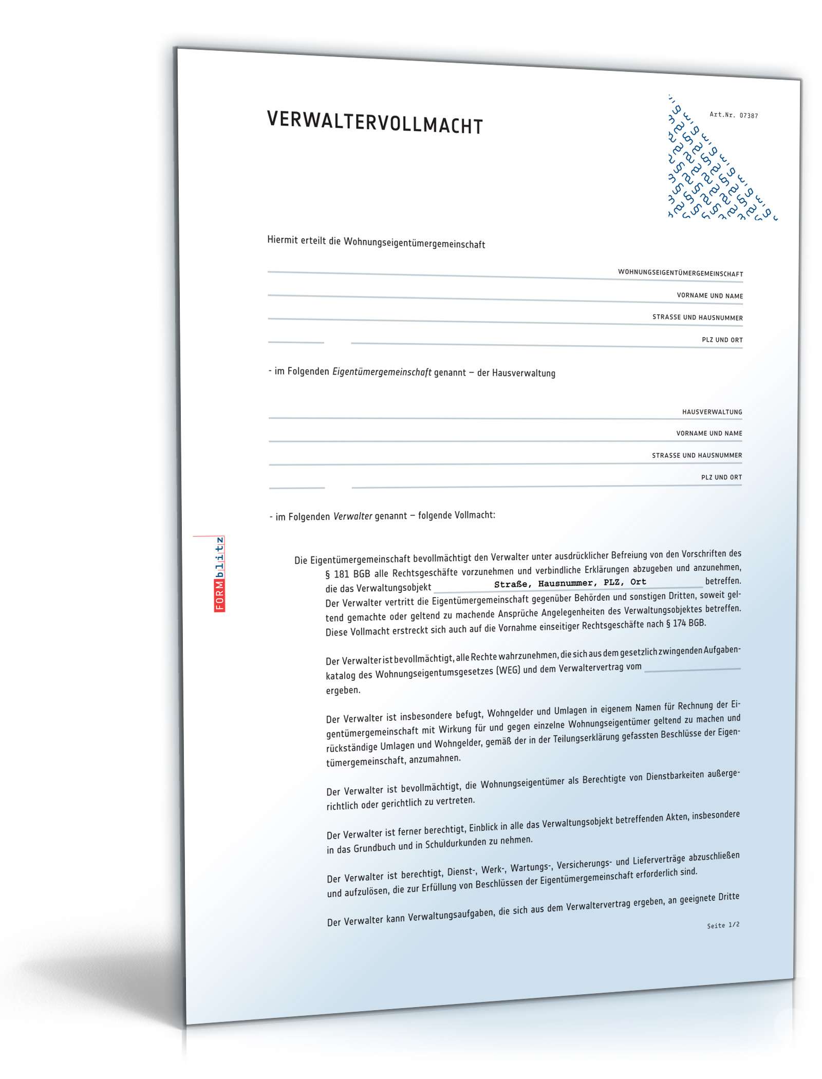 Verwaltervollmacht Wohnungseigentümergemeinschaft PDF