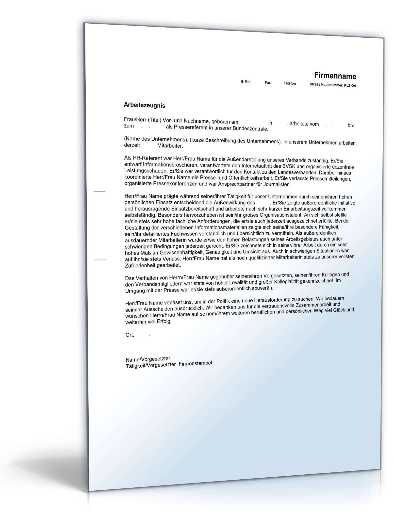 Arbeitszeugnis Pressereferent Excel. Seite: 4