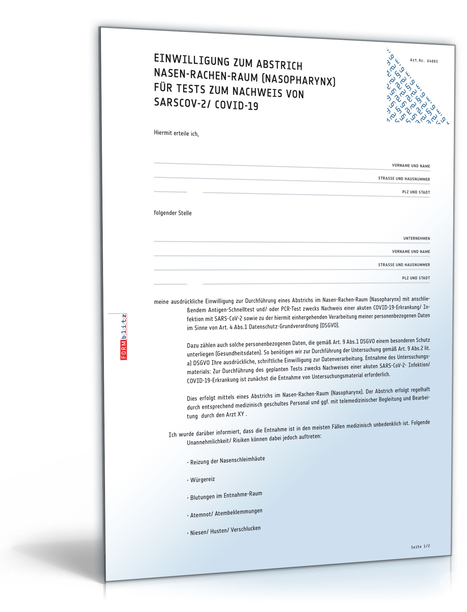 Einwilligungserklärung Corona-Test Arbeitnehmer PDF