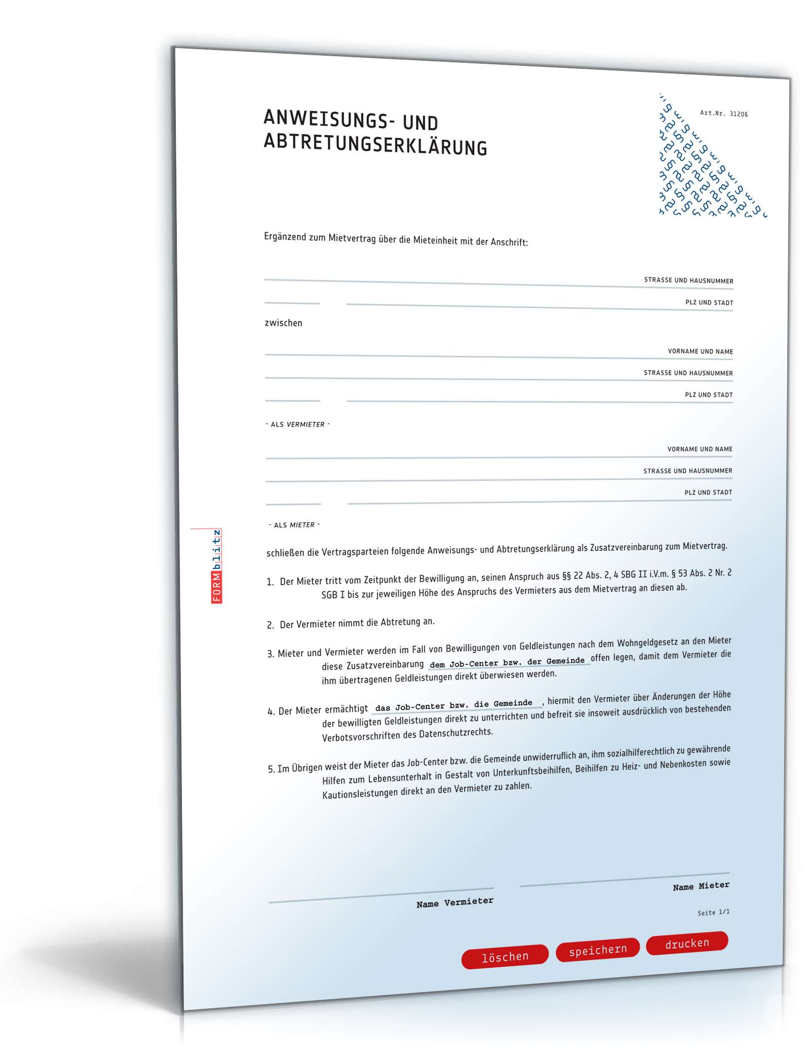 Abtretungserklärung Wohngeld PDF