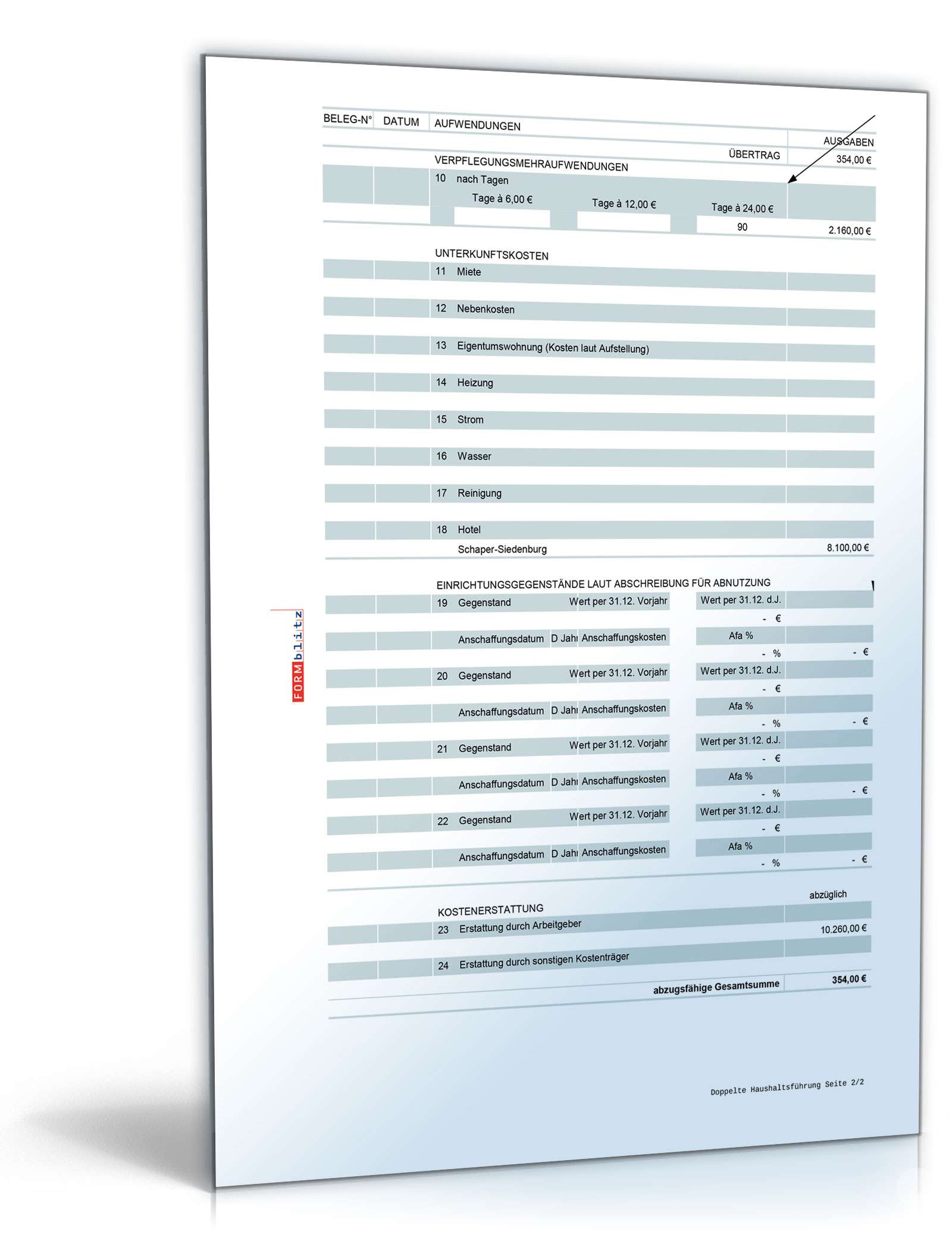 Ermittlung abzugsfähiger Werbungskosten Excel. Seite: 7
