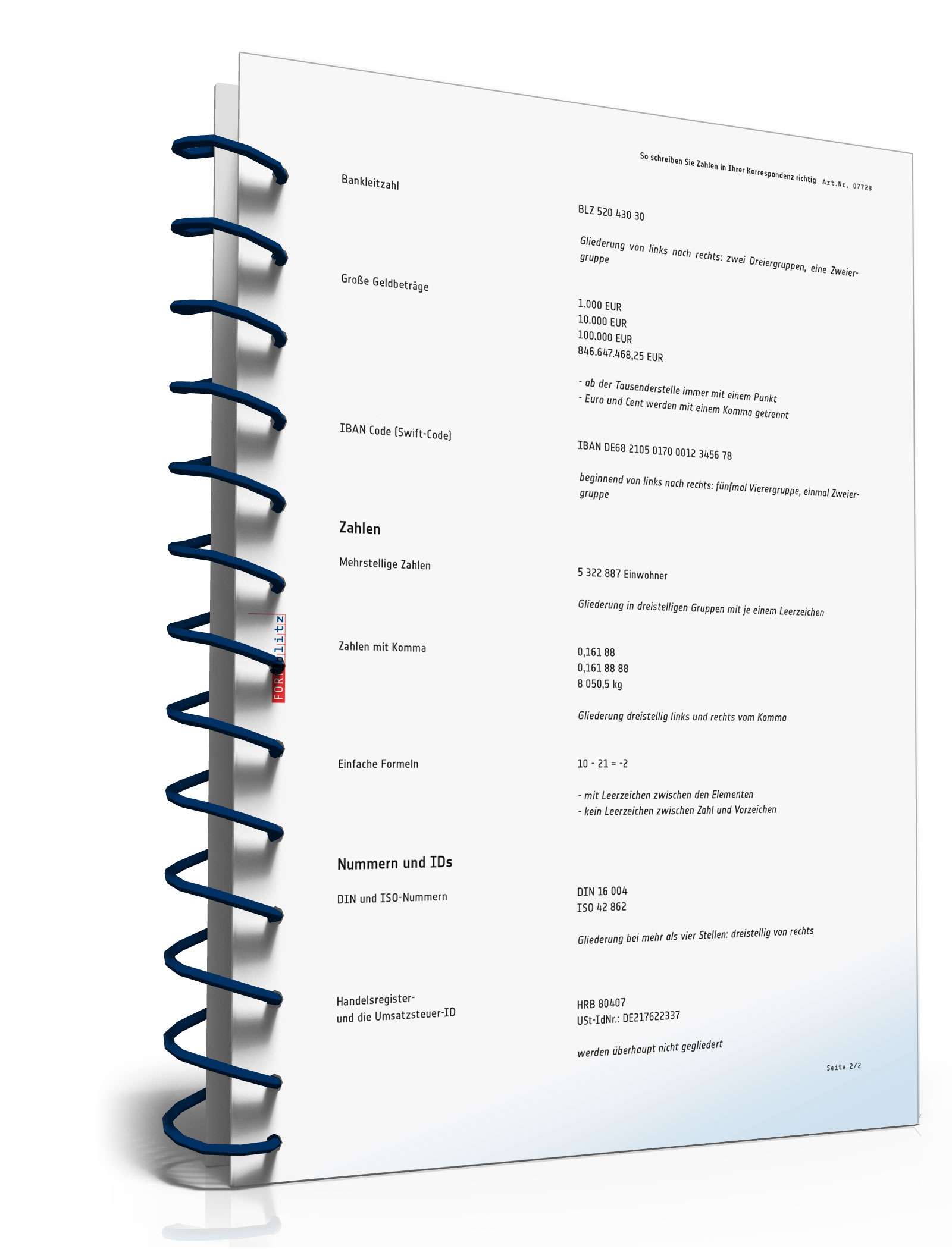 Merkblatt Schreibstil Zahlen  PDF. Seite: 2
