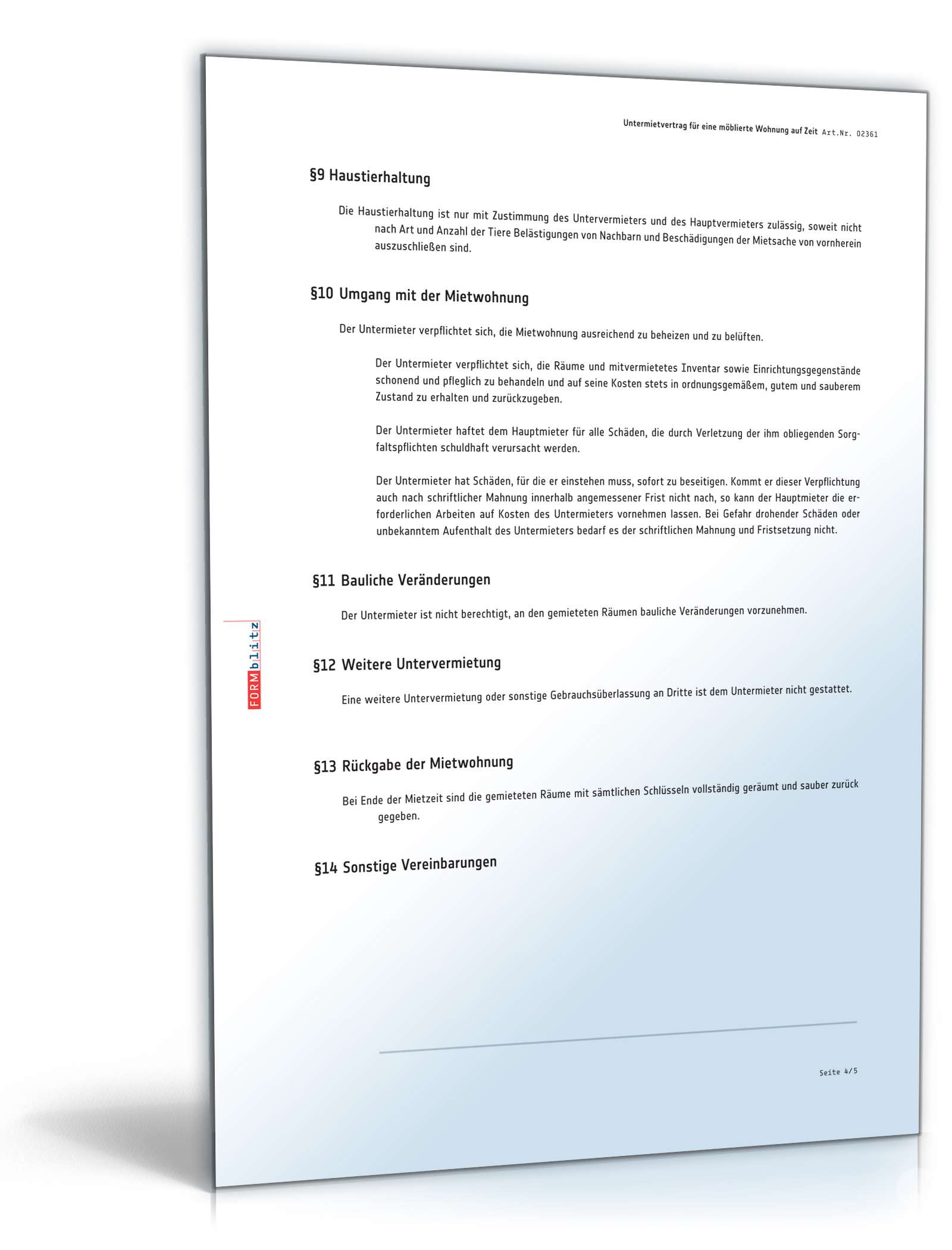 Befristeter Untermietvertrag möblierte Wohnung PDF. Seite: 4