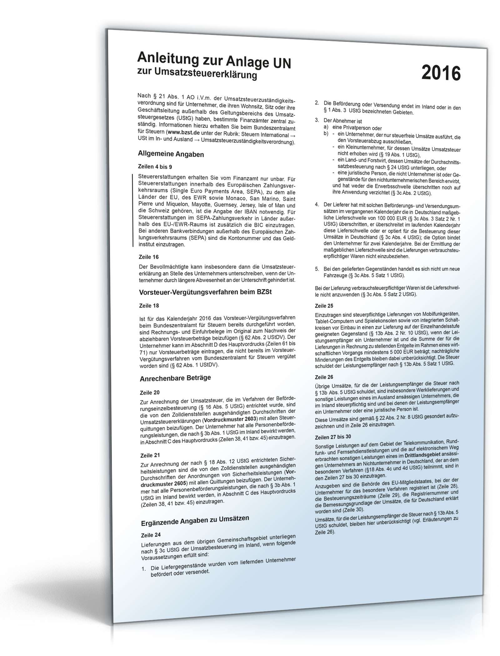 Anleitung zur Umsatzsteuererklärung 2016 PDF
