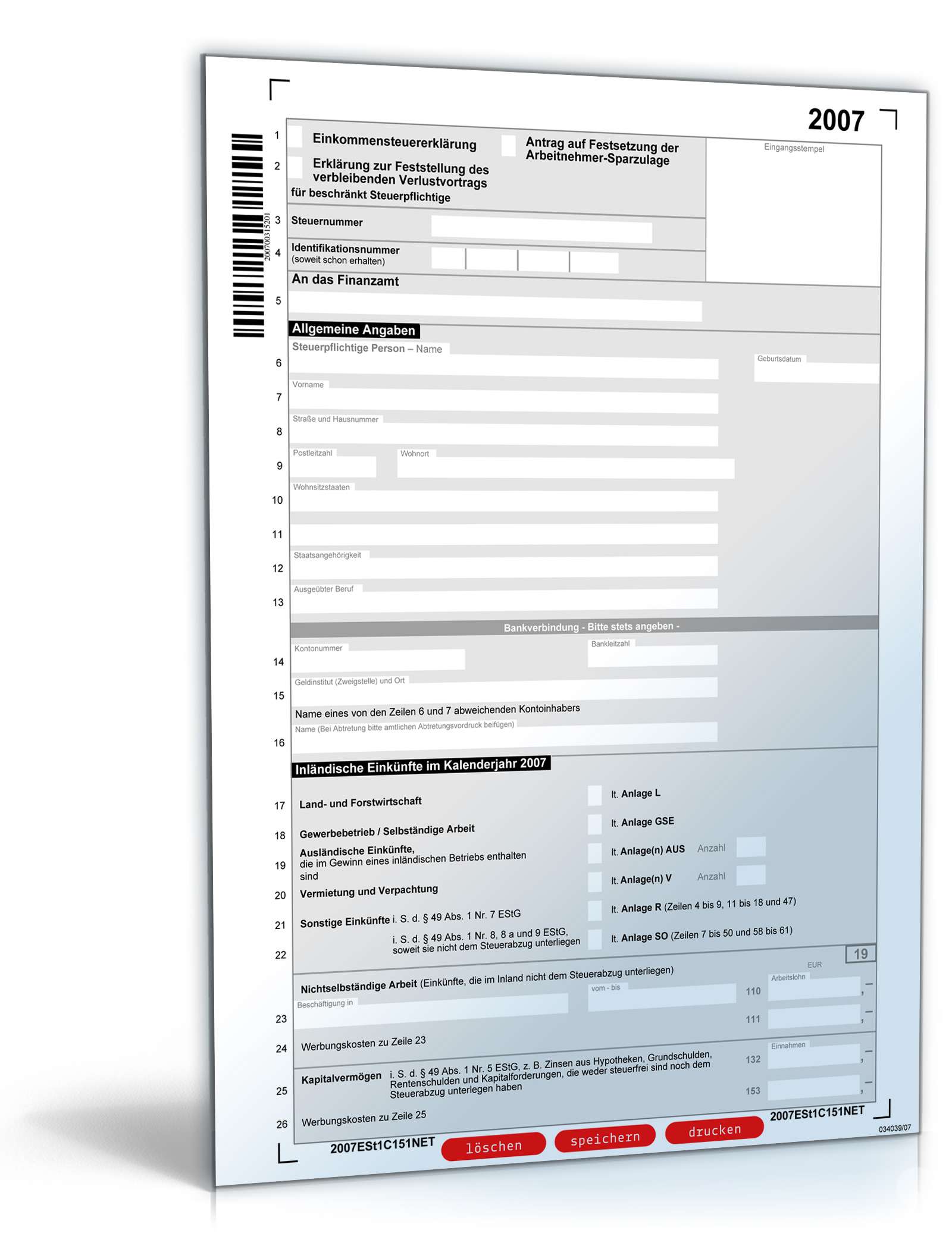 Einkommensteuererklärung für beschränkt Steuerpflichtige 2007 PDF
