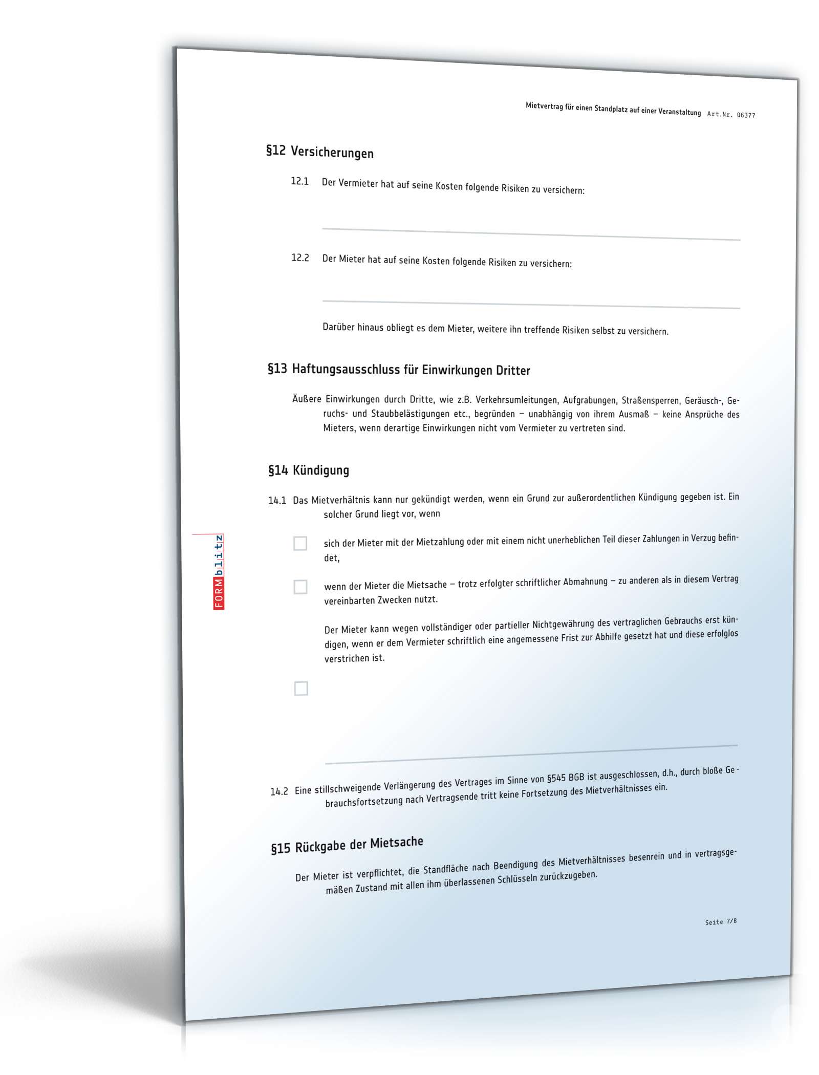 Mietvertrag Standplatz auf einer Veranstaltung PDF. Seite: 7