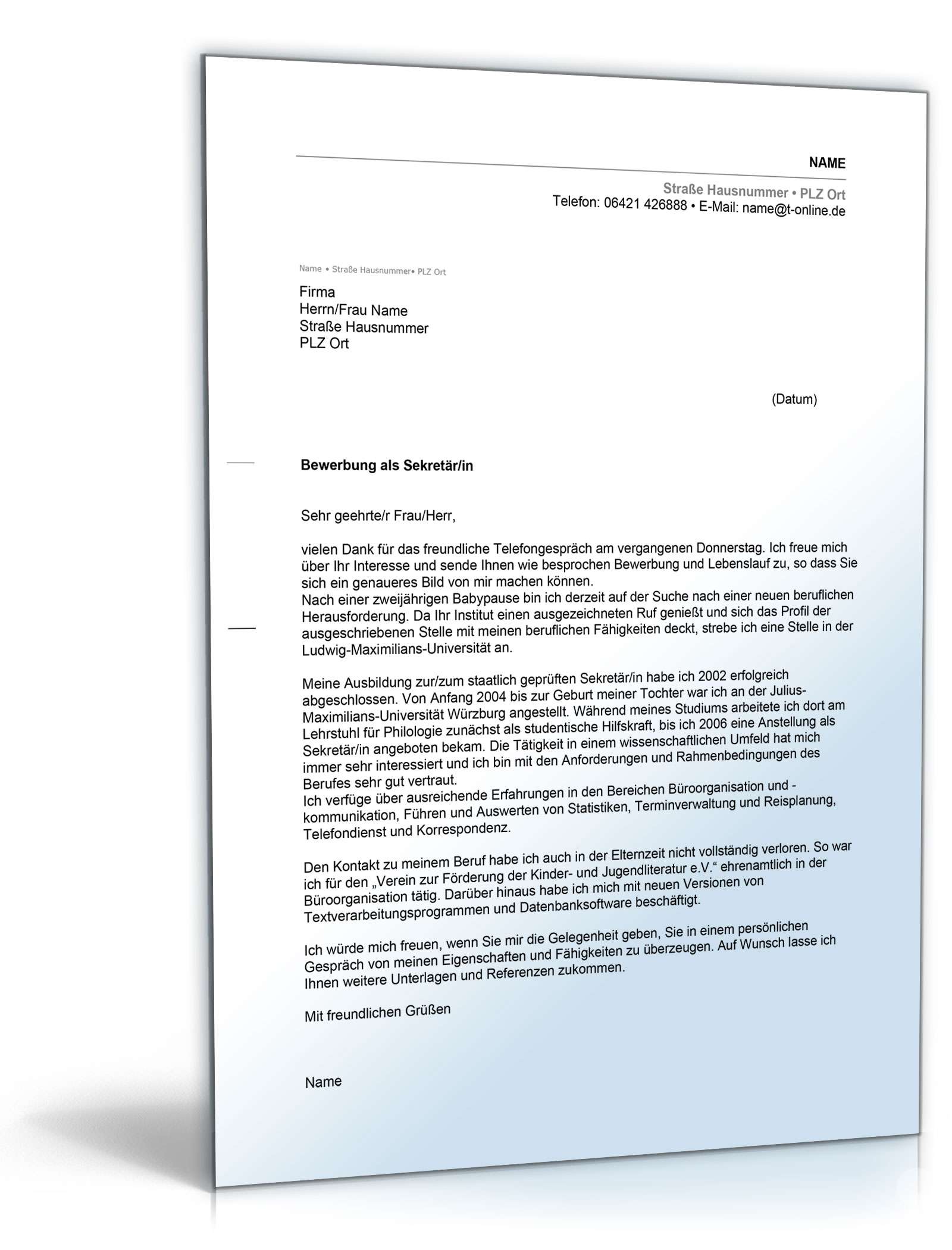 Anschreiben Bewerbung beruflicher Wiedereinstieg Excel