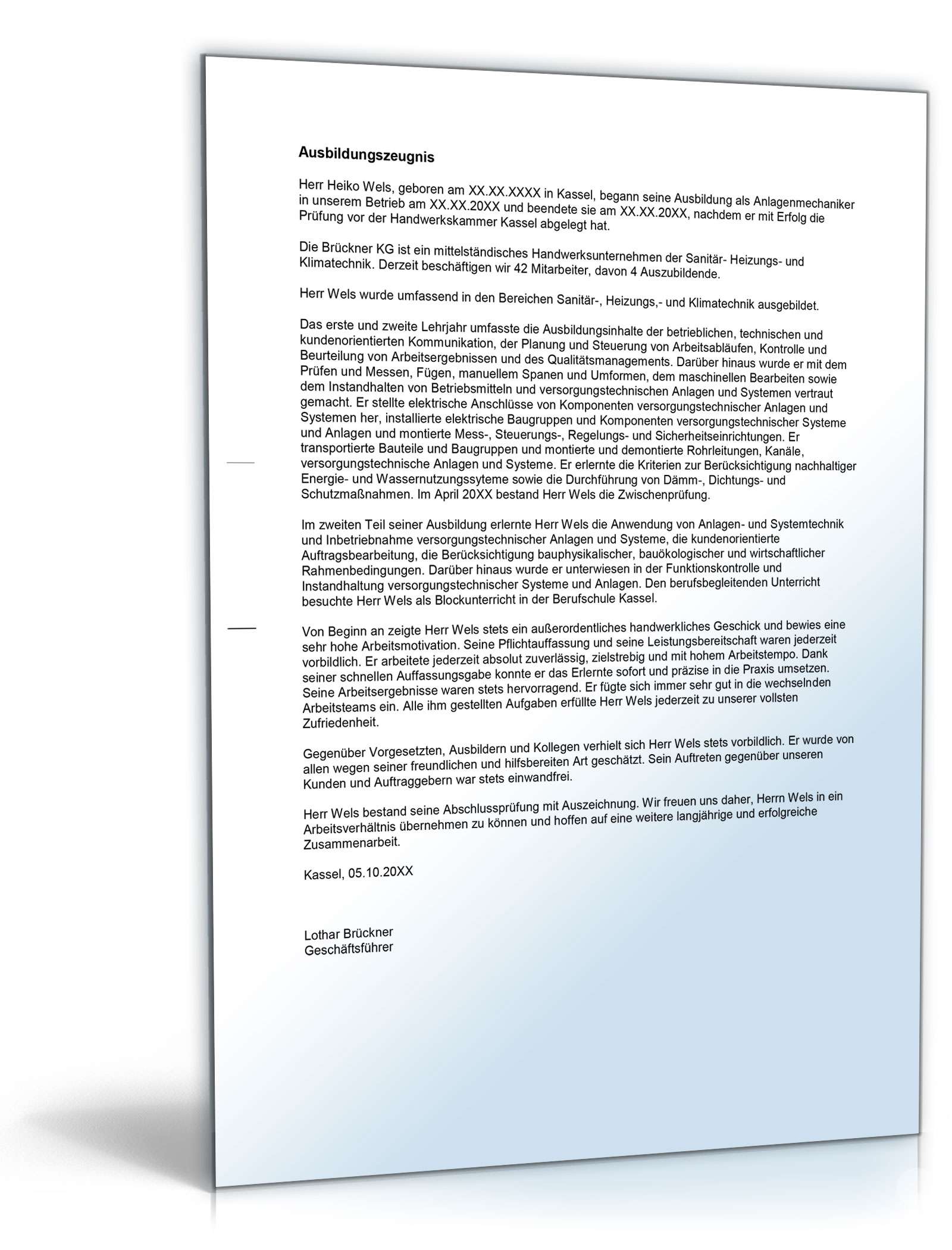 Ausbildungszeugnis Anlagenmechaniker Excel. Seite: 3