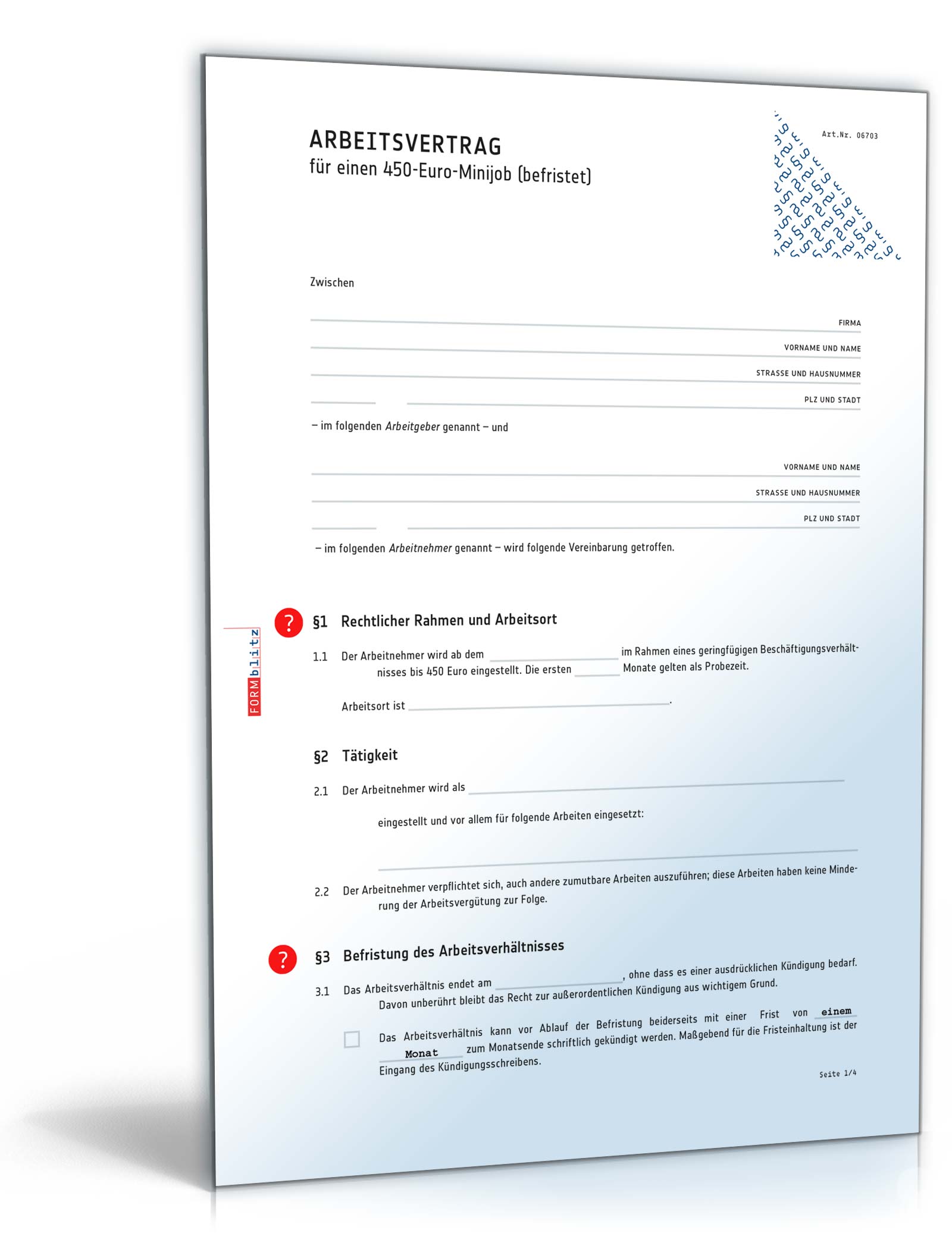 Befristeter Arbeitsvertrag Minijob PDF