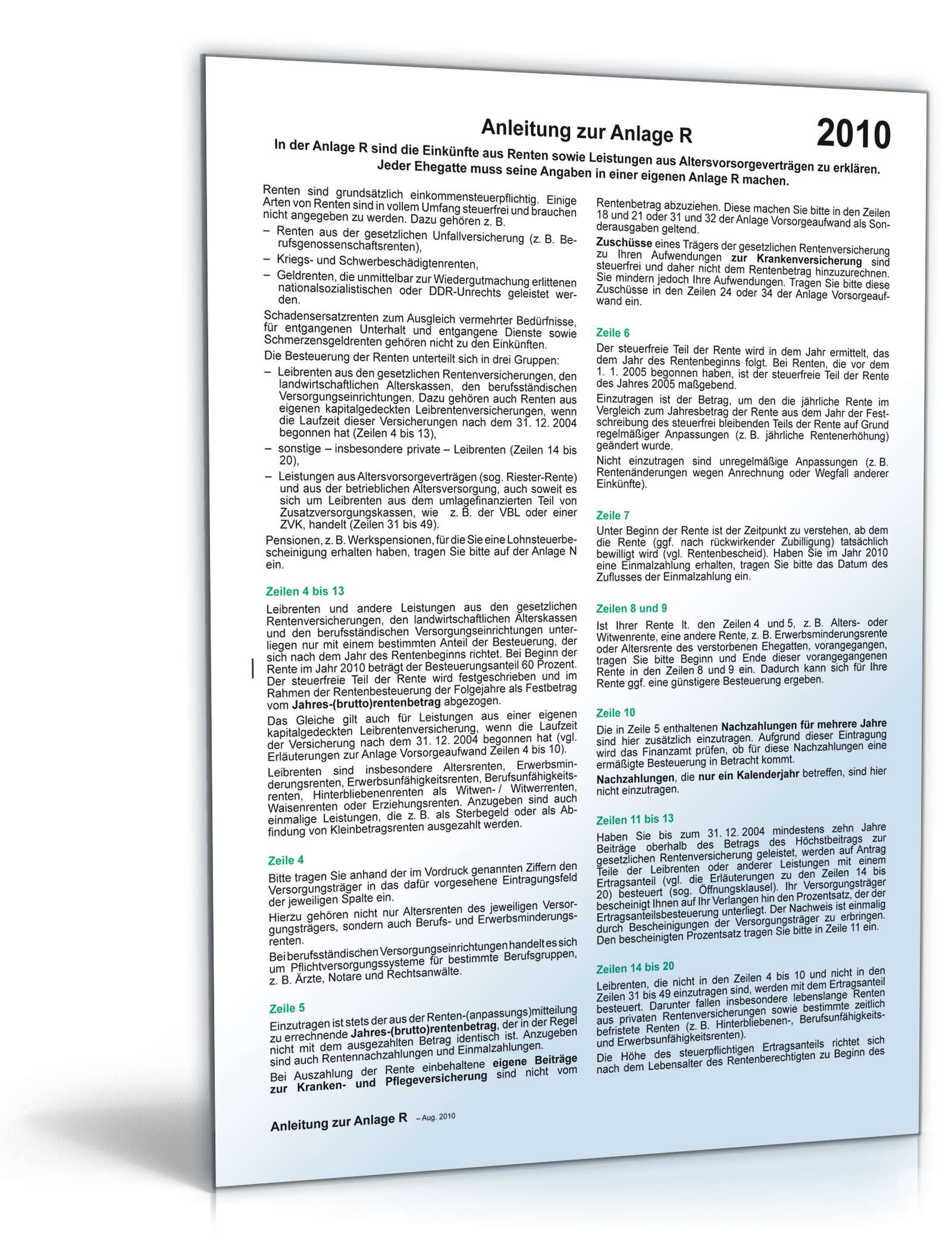 Anleitung Anlage R 2010 PDF