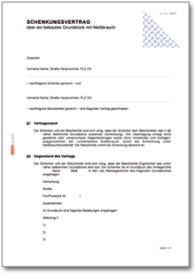 Schenkungsvertrag über eine bebaute Liegenschaft mit Fruchtgenuss Word