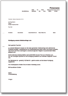 Fristgemäße Kündigung Arbeitsvertrag in der Probezeit mit Begründung Word