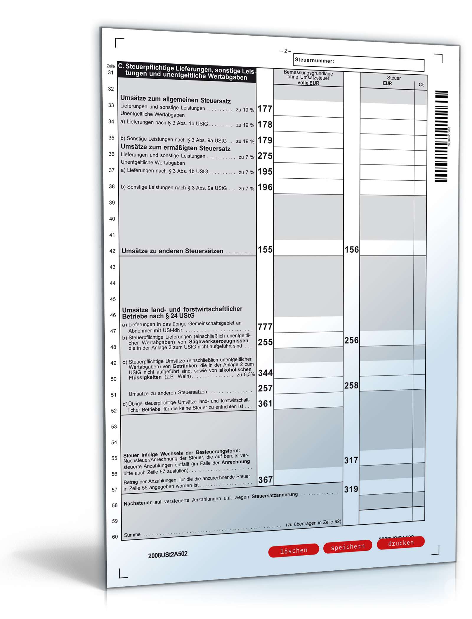 Hauptbogen Umsatzsteuererklärung 2008 PDF. Seite: 2