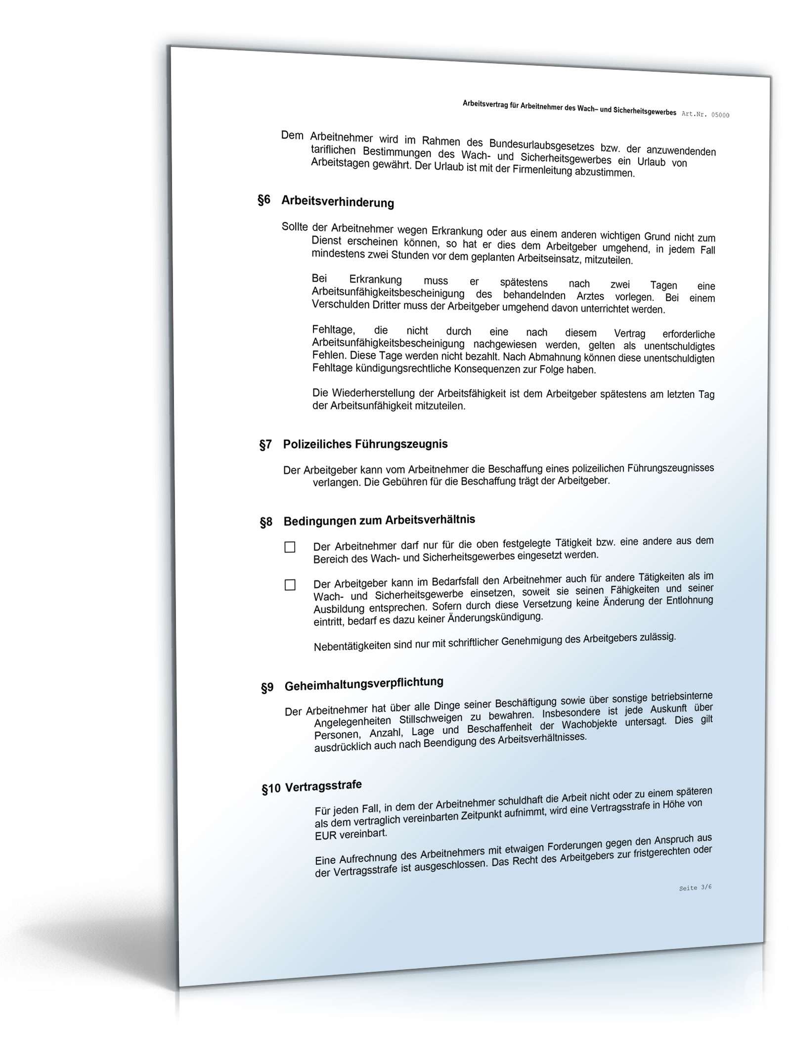 Arbeitsvertrag Sicherheitsdienst Word. Seite: 3