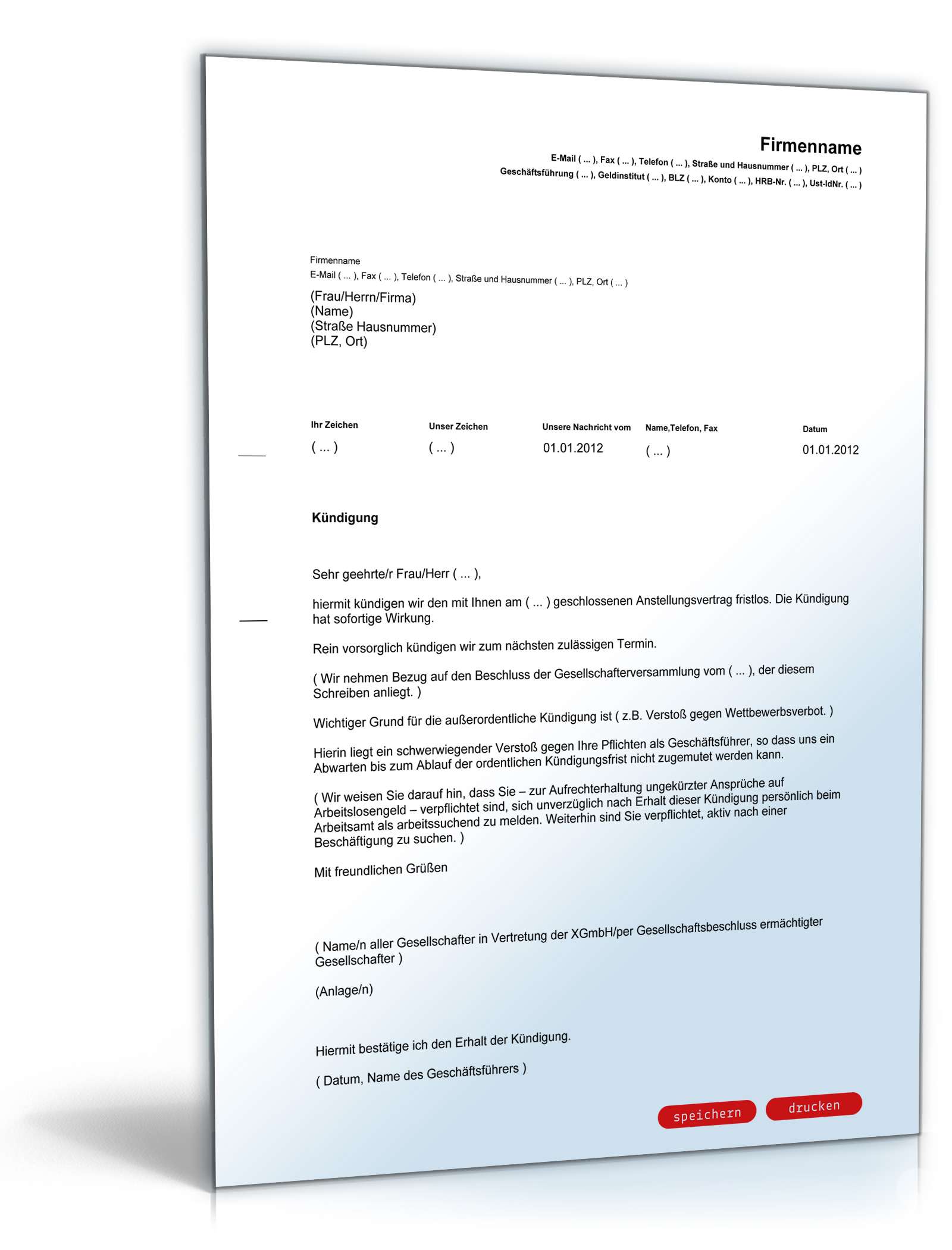 Fristlose Kündigung des Geschäftsführers PDF