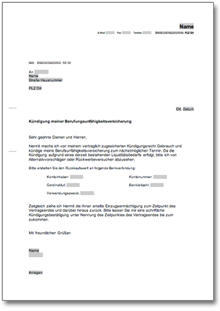 Kündigung Berufsunfähigkeitsversicherung Word