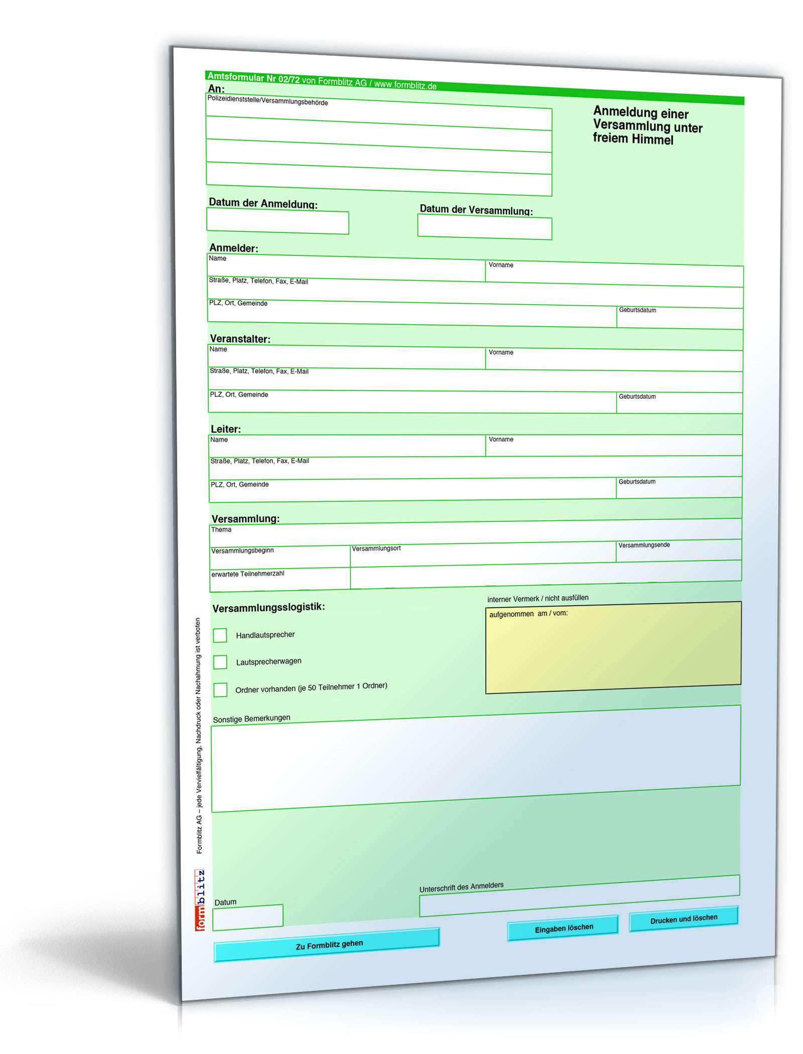 Anmeldung für eine Versammlung unter freiem Himmel PDF