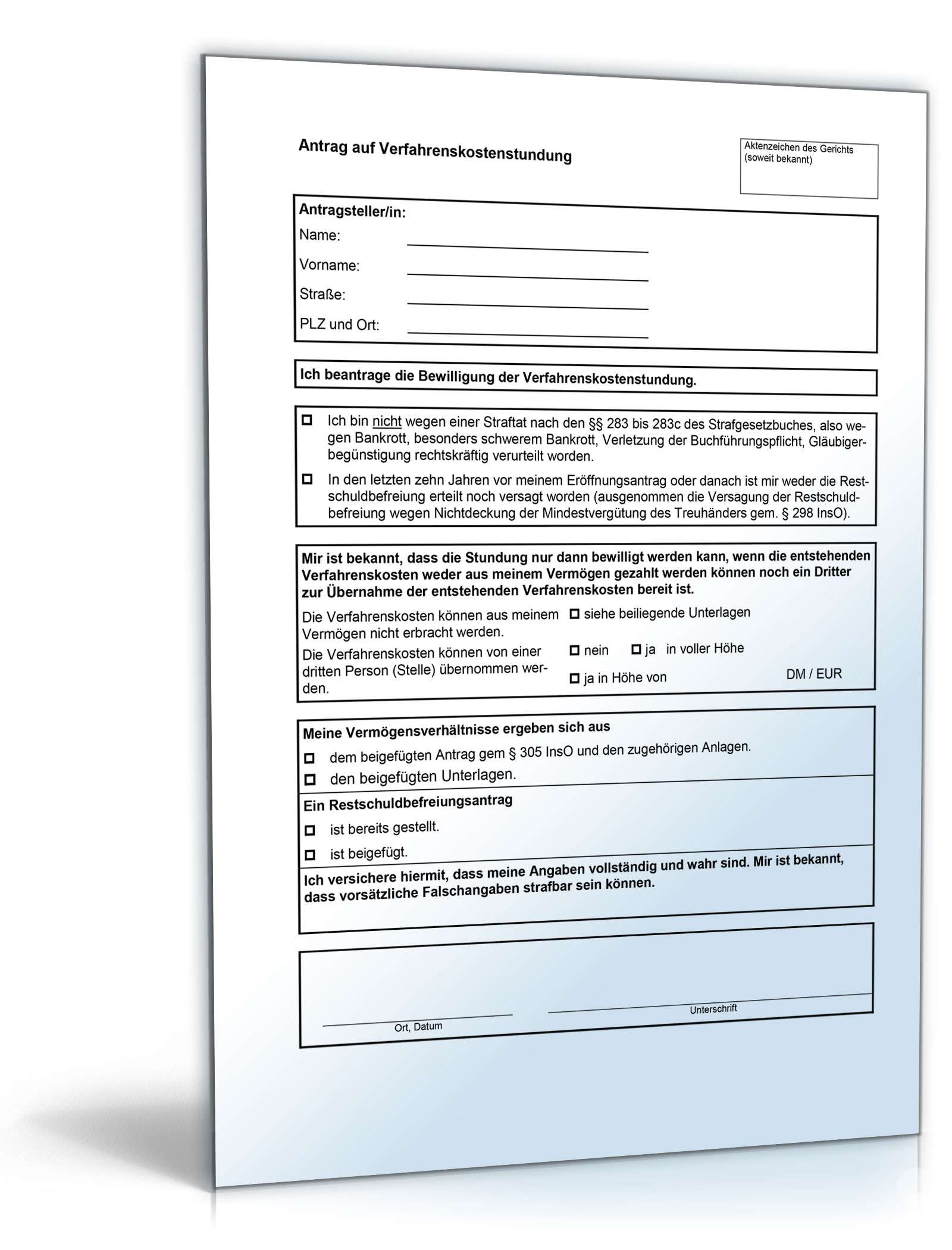 Vordrucke für das Verbraucherinsolvenzverfahren Excel. Seite: 11